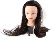 24in Hairdressing Training Head Model Mannequin with Real and Synthetic Hair, Clamp Holder for Various Hairstyles