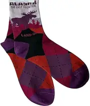 [Robin Ruth] Alaska Crew Socks Alaska Argyle Moose Last Frontier Ladies 75% cotton M/L, Multi