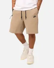 [Nike] Nike Tech Fleece Shorts Khaki/black - Size S S Khaki/Black