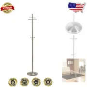 Minimalist Brushed Steel Coat Rack - Free-Standing with 8 Durable Hooks
