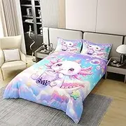 Axolotl 00% Cotton Duvet Cover (NO Comforter),Watercolor Dreamy Sky 3D Cloud Breathable Comforter Cover,Sequin Starryty Sky Girly Cartoon Comforter Cover 3 Pcs with 2 Pillowcases Queen Size