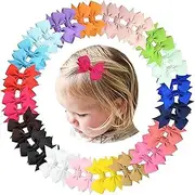 40pcs Baby Girls Hair Clips, 20 Colors 2Inch Fully Lined Grosgrain Ribbon Hair Bows Clips Tiny Hair Clips, 20 Pairs Mini Solid Color Nonslip Hair Clips for Baby Girls Teens Kids Gifts