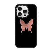 iPhone 16 Pro Impact Case Elegant trendy black faux rose gold butterfly