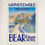 Galrie Bear Grand Hotel Vintage Travel Poster from Grindelwald, Switzerland Artwork, Wood Frame, 70 x 100cm (28 x 40inch)