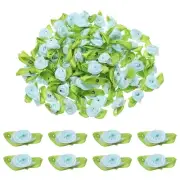 100 Pcs Mini Ribbon Roses Flowers Bows for Crafts, 15mm/0.6" Dia, Light Blue