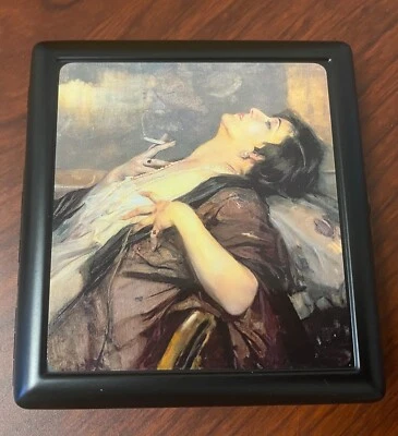 Vintage Smoking Woman Small Cigarette Case Metal Wallet Black