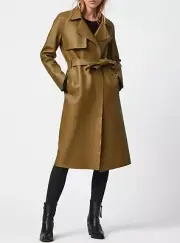 Worn Once ALLSAINTS Farren Leather Mac Trench Coat,Moss Green, UK size 6.£899