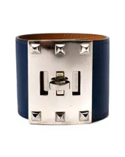 Herms Navy Blue Leather Kelly Extreme Dog Bracelet (Authentic Pre-Loved)