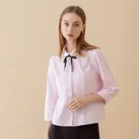 在飛比找momo購物網優惠-【MASTINA】領結開襟-女七分袖襯衫 領結 藍 粉 紫(