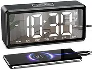 AMIR Wooden Alarm Clock Bedside, Digital Alarm Clock with Large LED Display, 12/24H, DST, Date, Snooze, Dual Alarm, Adjustable Volume & Brightness, USB Port Desk Clock for Bedroom, Office, Wood Decor