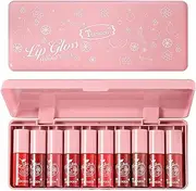 10pcs Lip Gloss Set,Lip Tint Stain Set Mini Lip Stain Long Lasting (5 Without Flash, 5 With Fine Flash) Lip Glaze Moisturizing For Girls And Women Non-Sticky Lipgloss Tinted Lip Plumper,No Peel Off