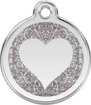 Red Dingo Glitter Silver Heart Tag - Lifetime Guarantee - Cat, Dog, Pet ID Tag E