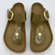 Birkenstock New w/ Box Gizeh Big Buckle High Shine Mud Green Leather Patent Nar