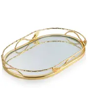 Classic Touch Oval Mirror Tray Leaf Design