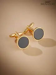 Black/Gold Signature Real Onyx Stone Cufflinks (B84501) | $44