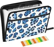 Blue Black Leopard Print Expanding Folders 13 Pockets A4 Letter Size File Holder with Zipper Closure Document File Folder Expanding for Office Supplies