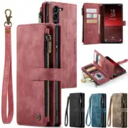 For Samsung S25 S24 S23 S22 S21 FE Ultra Plus Case Zipper Leather Wallet Cover
