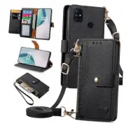 Wallet Case for OnePlus Nord N10 5G Zipper Pocket Purse with Shoulder Wrist