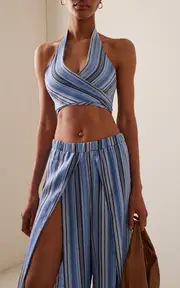 [Lisa Marie Fernandez] Farrah Cropped Linen-Blend Halter Top