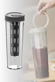Giombrewsia Cold Brew Coffee Tumbler - Portable Travel Lid - 35oz/1L Capacity - PP Material with 350-Mesh Filter for Coffee, Tea, and Fruit Tea (Dark Grey)