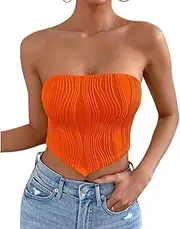 [Generic] Women's Backless Asymmetrical Hem Texture Strapless Bandeau Crop Tube Top