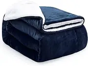 [BUZIO] Throw Blanket for Couch, Super Soft Cozy Fluffy Plush Twin Size Bed Blanket Lightweight for Toddler, Kids, Camping, Travel, All-Season Use Flannel Fleece Throw, 130 x 150cm, Navy Blue