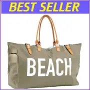 Large Sandproof Vacation Tote with Waterproof Lining and Vegan Leather Handles