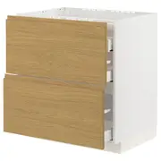 METOD / MAXIMERA base cab f hob/2 fronts/3 drawers, white/Voxtorp oak effect, 80x60x80 cm
