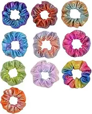 AIMALL 10PCS Metallic Gradient Elastic Hair Ties for Women - Durable Scrunchies for Ponytail Holder - Laser Bronzing Two-Colour Gradient Design