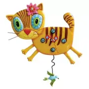 Allen Designs: Kimi Kitty With Bird Pendulum Yellow Clock P1076