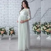 ICLIPE Women Maternity Dress Lace Long Sleeve Pregnant Photo Shoot Party Gown Photography Maxi Dress Black/White/Burgundy