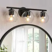 Uolfin Industrial Black Vanity Light, 21.5 in. 3-Light Modern Globe Wall Sconce