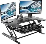 VIVO Black Height Adjustable 91cm Stand Up Desk Converter | Quick Sit To Stand Tabletop Dual Monitor Riser (Desk-V000V)