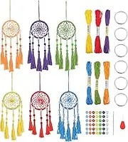 INFUNLY 6 Set Mini Dream Catcher Kit - DIY Making Kit Rainbow Color Handmade Small for Bag Pendant, Car Interior, Backpack Charm