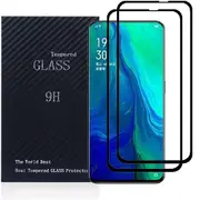 [2 PACK] Oppo Reno 10X Zoom Screen Protector Full Coverage Tempered Glass Screen Protector Guard (Black) - Case Friendly