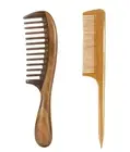 2Pcs Wooden Wide Tooth Hair Comb Sandalwood Tail Combs for Curly Thick Hair Styl