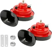 KHGUZ 2PCS Super Loud Train Horns, 12V Waterproof Car Air Electric Snail Double Horns, Vehicle Raging Sound & Dual-Tone Air Horn Replacement Kit, Universal for SUV, Sedan, Truck (Red)