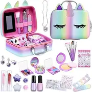 Girls Makeup Kit for Kids, Unicorn Cosmetic Case Travel Bag, Washable 27 in 1 Real Make Up Set for Toddler Children Princess Christmas Birthday Gifts, Princess Toys for Girls Age 4 5 6 7 8 9 Year Old