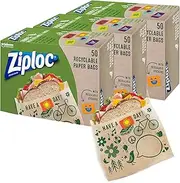 Ziploc Paper Sandwich & Snack Bags, Recyclable & Sealable with Fun Designs, 50 Count, Pack of 3 (150 Total Bags)