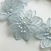 Lace Ribbon，Lace Trim， lace Ribbon Embroidery Mesh Lace Ribbon Pearl Beaded 3D Flower Laces Fabric Trim Handmade DIY Wedding Dress Sewing Craft(Sky Blue)