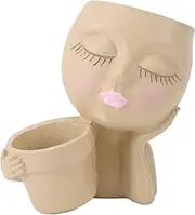 Face Planter Pot, Face Planter Face Flower Pots, Head Planter Pot Face Flower Pots, Resin Head Planter with Drainage Hole, Succulent Planter for Ndoor and Outdoor
