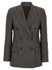 [Brunello Cucinelli] Brunello Cucinelli-Blazer Tweed Monile Blazer And Suits Marrone-Donna 38IT