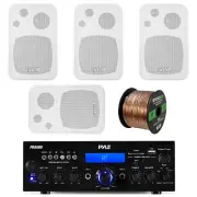 Pyle Bluetooth USB Receiver, White 4" Enrock In/Outdoor Speakers and Wiring