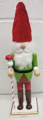 Wooden Christmas Nutcracker, 15", GNOME IN RED HAT WITH CANDY CANE STICK 22, WS