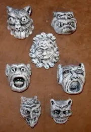 Vintage Set of 7 Gothic Medieval Green man Gargoyle Mythical Wall Plaque