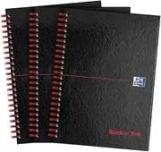 Oxford Black n' Red A5 Notebook, Glossy Hardback Wirebound, 140 Pages, Lined (Pack of 3)