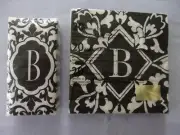 2 Black & White Initial "B" Paper Items-Pocket Tissues & Beverage Napkins NIP