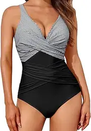 [Generic] Black Thong Bikini New Solid Color High Waist Sexy Open Back V Neck Swimsuit Bikini Flag