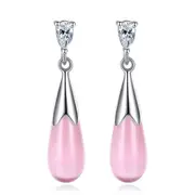 2PCS Copper Woman Long Paragraph Pink Earrings Lady Jewelry