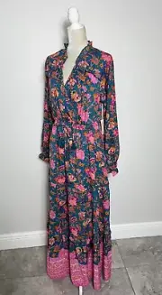 Boemo Anthropologie Long Sleeve Tiered A Line Maxi Dress Floral Peasant New L